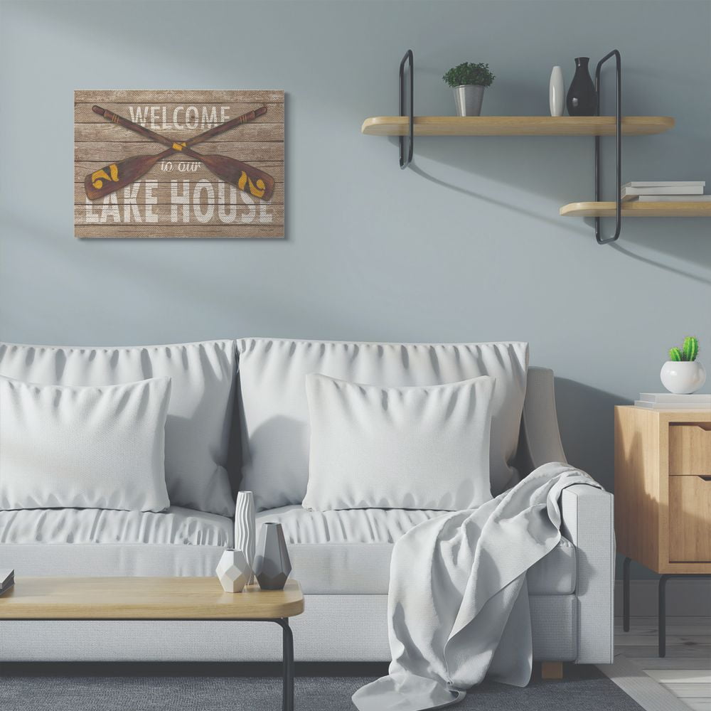 Stupell Industries Welcome Lake House Country Home Word Design Canvas Wall Art by Stephanie Workman Marrott