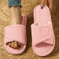 thumbnail image 2 of Women's Adjustable Open Toe House Slippers, Striped Corduroy Memory Foam Indoor Bedroom Slippers,41, 2 of 4