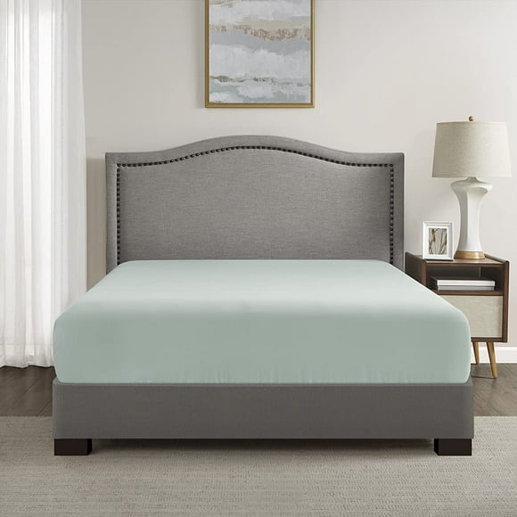 comfort Spaces coolmax Moisture Wicking Fitted Sheet ONLY Super Soft, Fade Resistant, All Elastic Deep Pocket Fits Up to 16 Mattress - Warm Weather cooling Sheets for Night Sweats, Queen, Aq