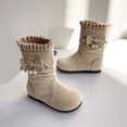 thumbnail image 4 of Girls Bow Pearl Mid Calf Boots Kids Fleece Lined Flat Winter Boots for Party and Dress Outfits, 4 of 6