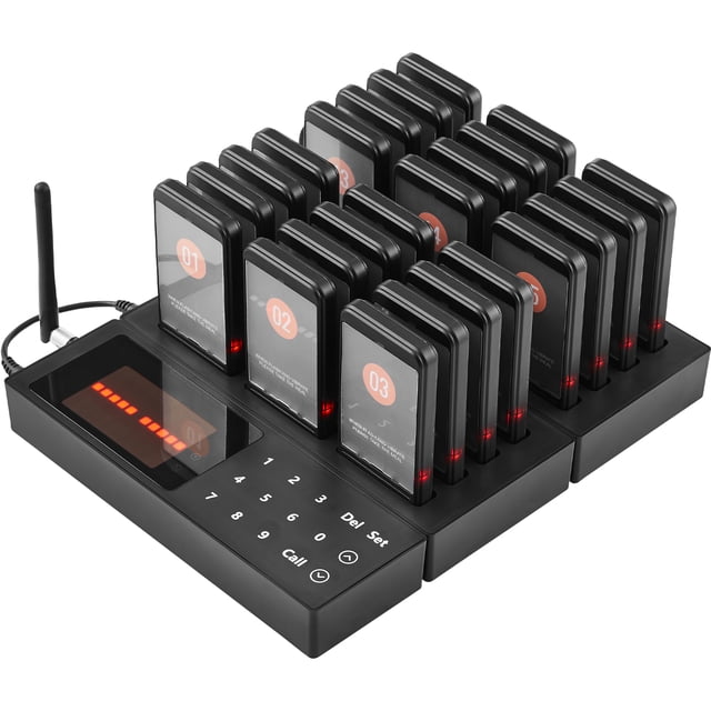 KFFKFF P80 Wireless Restaurant Pager System 24 Devices Black Queue Alert