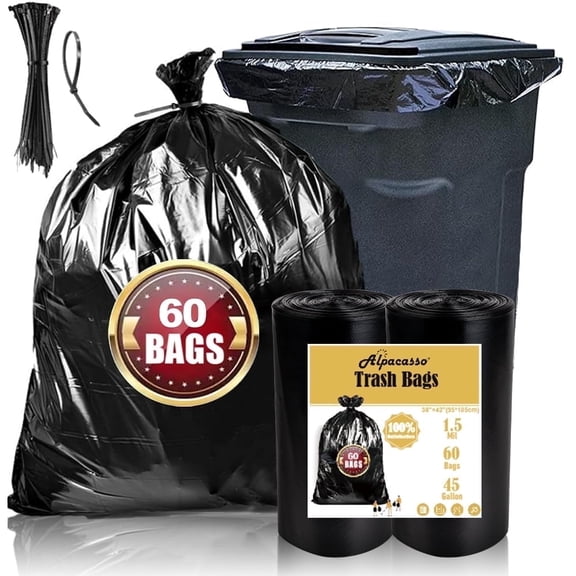 40-45 Gallon Trash Bags, 1.5Mil, Black Heavy Duty Garbage Can Liners 36'' x 44'' (70 Count)