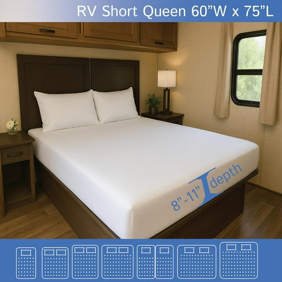 RV Short Queen Mattress Protector - Waterproof Zippered Encasement 60" W x 75" L Premium Hypoallergenic Bed Cover