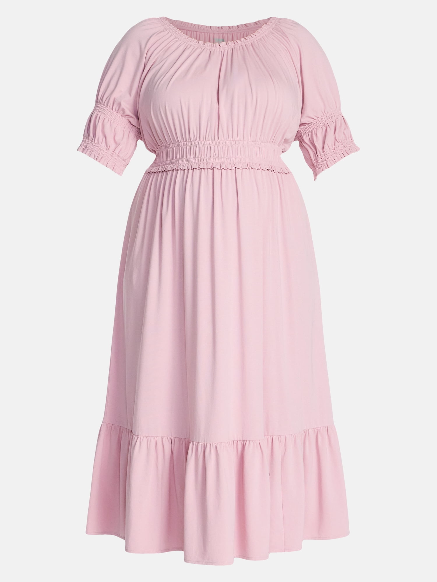 Terra & Sky Women’s Plus Scoop Neck Maxi Dress with Elbow Length Sleeves, Size 0X-5X