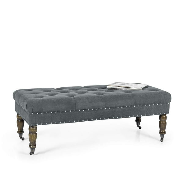 Homebeez Rectangular Ottoman Bench Caster Wheels (Gray)