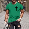 thumbnail image 2 of Men's Summer Causal Cross Graphic Print Short Sleeve T Shirts Crewneck Tee Tops Green, 2 of 5