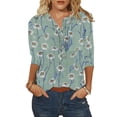 thumbnail image 4 of ZMHEGW T Shirts For Women Trendy Graphic Floral Polka Dots Printing Buttons O Neck Three Quarter Sleeve Tops Blouse Women'S Tshirts, 4 of 5