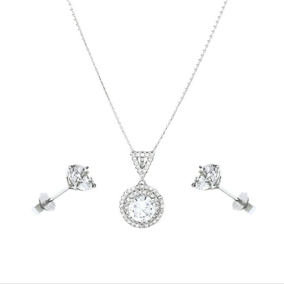 Ritastephens Necklace & Earrings Bridal Jewelry Gift Set for Weddings & Bridesmaids sterling silver 925 20inche long