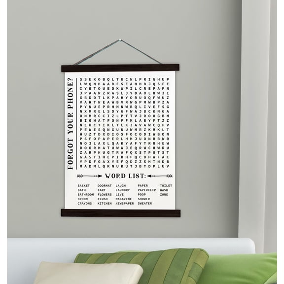 Black Wood Canvas Sign Wall Hanging Bathroom Word Search Forgot Phone Wall Art 23x30-Inch