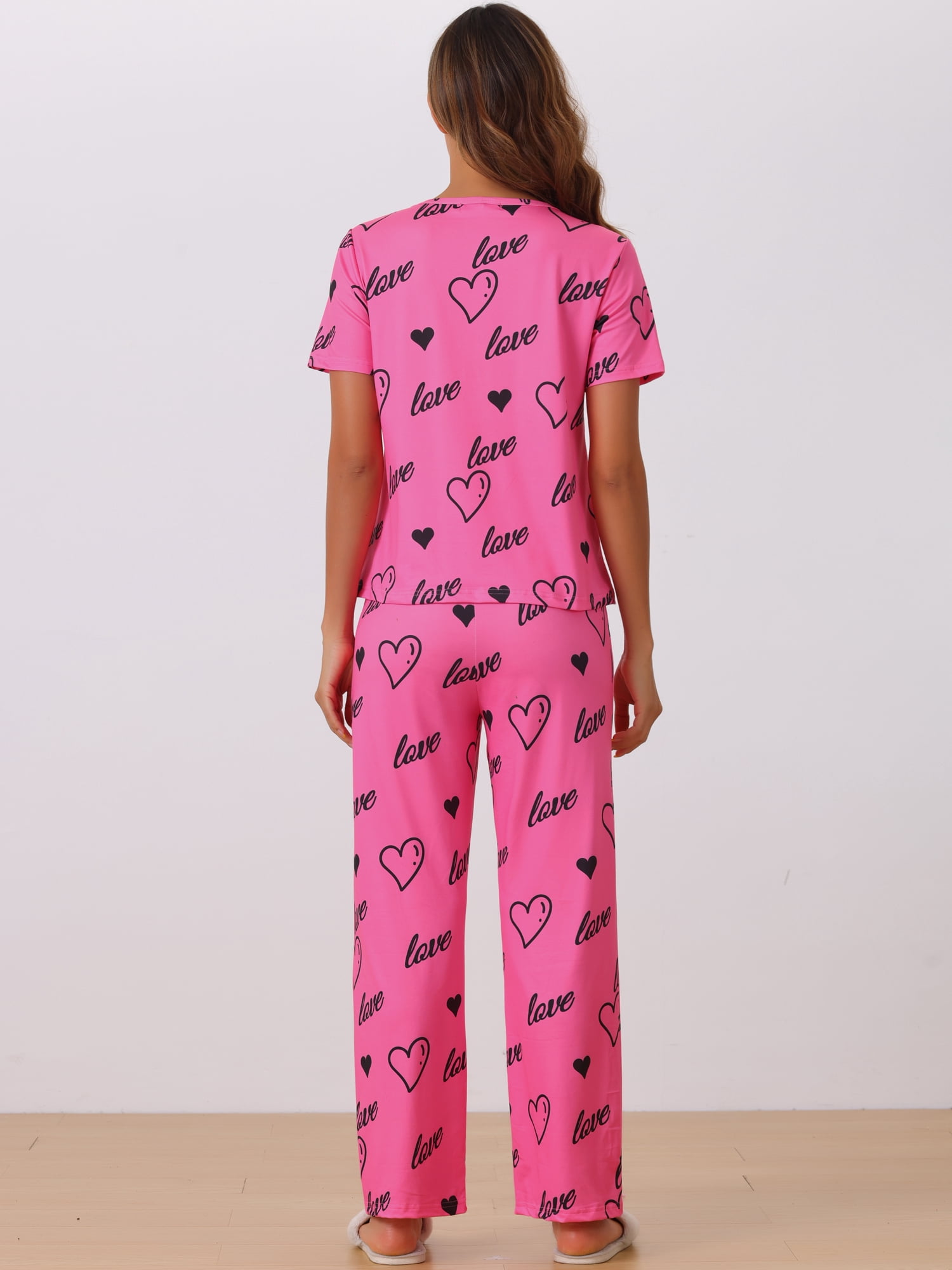 DARING DIVA Women's Short Sleeve Shirt with Long Pant Pajamas Sets L Pink