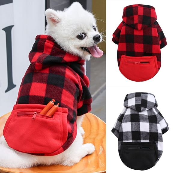 Plaid Dog Hoodie,Soft Warm Outfits Puppies Kittens Sweatshirts with Pocket Classic Chihuahua Hooded Clothes