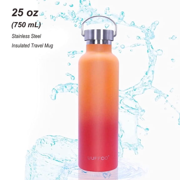 UUFFOO 25oz Stainless Steel Travel Mug, 750mL Double Wall Insulated Thermos Water Bottle with Lid, Orange