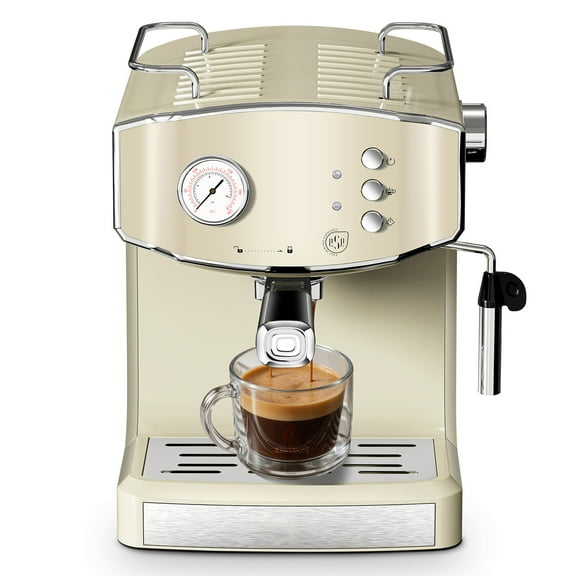 20 Bar Espresso Machine with Milk Frother, ESE Pod Compatible, Pressure Gauge, 54 oz Food-Grade PP Removable Water Tank, Ideal for Home Barista,Griege