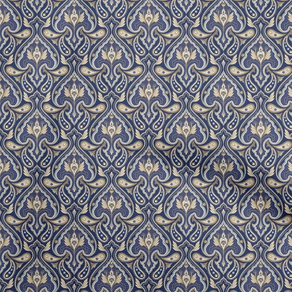 oneOone Cotton Cambric Dark Blue Fabric Asian Block Sewing Material Print Fabric By The Yard 42 Inch Wide