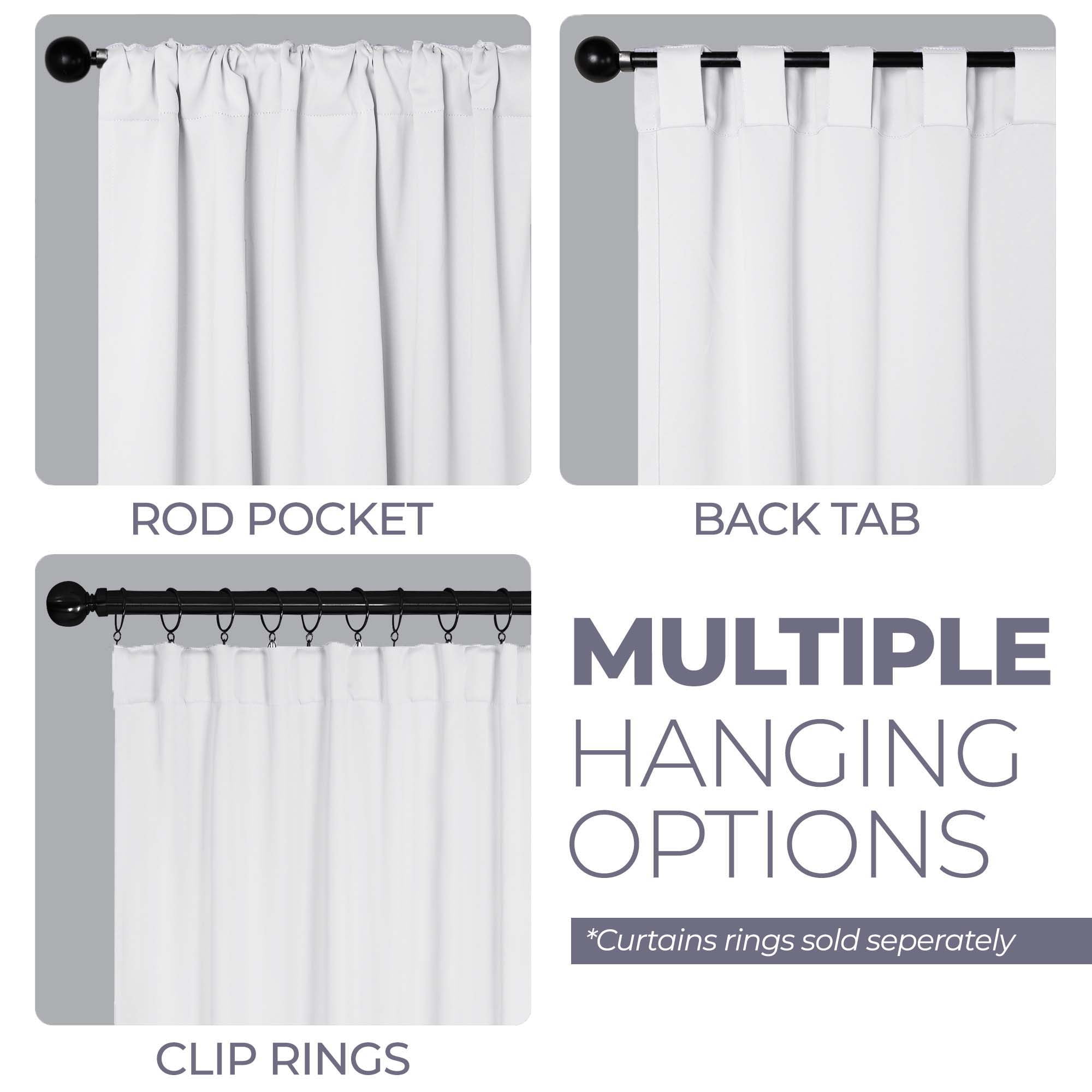 Superior Blackout Solid Light Filtering Back Tab Curtain Panel Set, 42" x 84", Snow White
