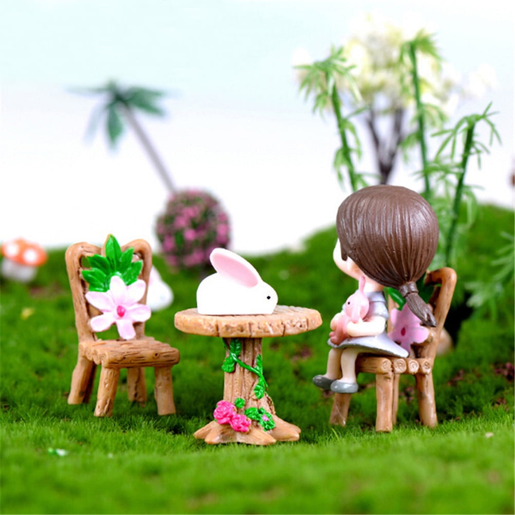 Floral Table Chairs Miniature Landscape Garden Decoration Dollhouse AccessorieB$ 