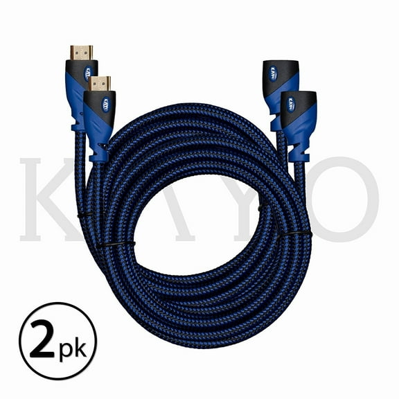 HDMI-Male to Female Extension Cable-10Feet (2-Pack)KAYO High-Speed HDMI Cable(2.0b) Supports:Ethernet,Audio Return,4K,3D,HD,2160p,18gbs,(Latest Version)HDCP 2.2 Compliant with Bonus CABLE Tie