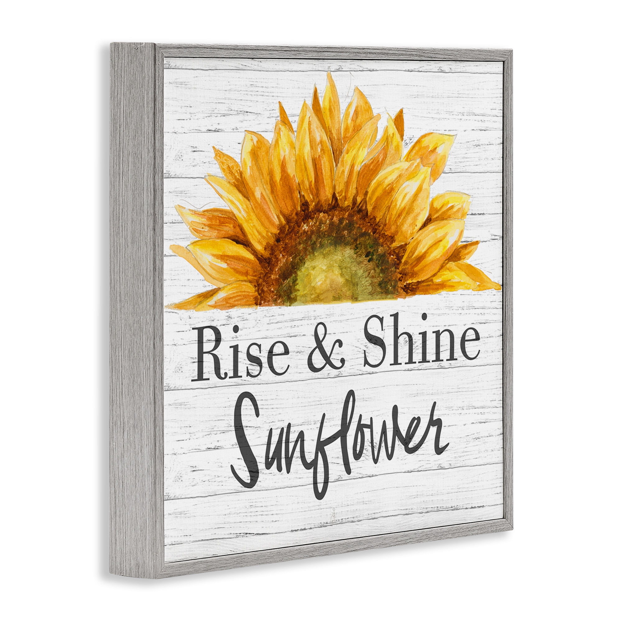 Stupell Industries Rise and Shine Sunflower Botanical & Floral Painting Gray Framed Art Print Wall Art, 12 x 12