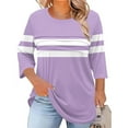 thumbnail image 2 of asdoklhq Plus Size Womens Tops 3/4 Sleeve Shirts for Women Casual Fall Fashion Crewneck Pleated Tunic Tops Work Outfit Blouse Plus Size Purple XL, 2 of 5