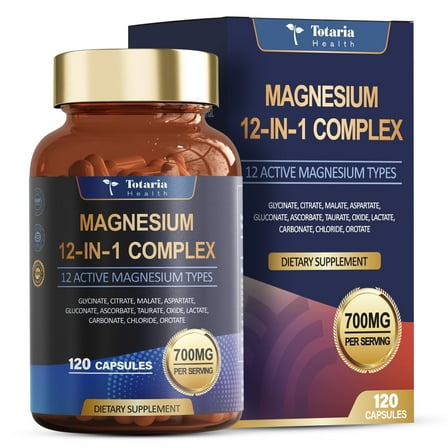 Totaria Magnesium Complex 700mg 12-in-1 Magnesium Supplement Relaxation, Muscle ,Heart Support , Vegan 120 Capsules