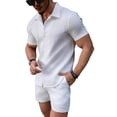 thumbnail image 5 of ZenCart 2Pcs/Set Men Outfit Lapel Short Sleeve Shirt Tops Elastic Drawstring Waist Pockets Shorts Set Solid Color Beach Outfit, 5 of 8