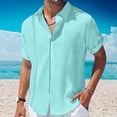 thumbnail image 2 of Lovskoo Shirts for Men Collared Short Sleeve Casual Solid Color Pullover Lapel Collar Lace Button Tops T Shirt Blouse with Pocket Vacation Beach Summer Tops Light Blue, 2 of 6