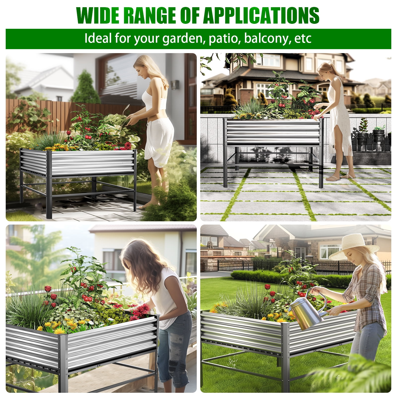 Raised Garden Bed with Legs, 48×48×32in Large Outdoor Metal Galvanized Garden Planting Box,1000lb Capacity for Vegetables Lawn Green Flowers, Fruits, Terrace