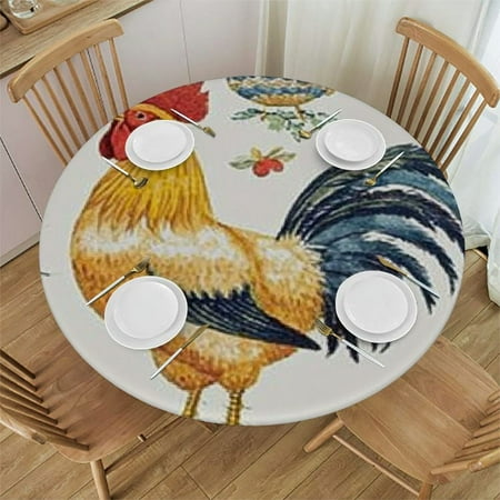 

Ollo0ord Round Tablecloth Chickens and A Rooster Round Fitted Tablecloth with Elastic Edge Waterproof Oil Proof Table Cloth Wipe Clean Table Cover for Indoor and Outdoor Fits Small 46 -50