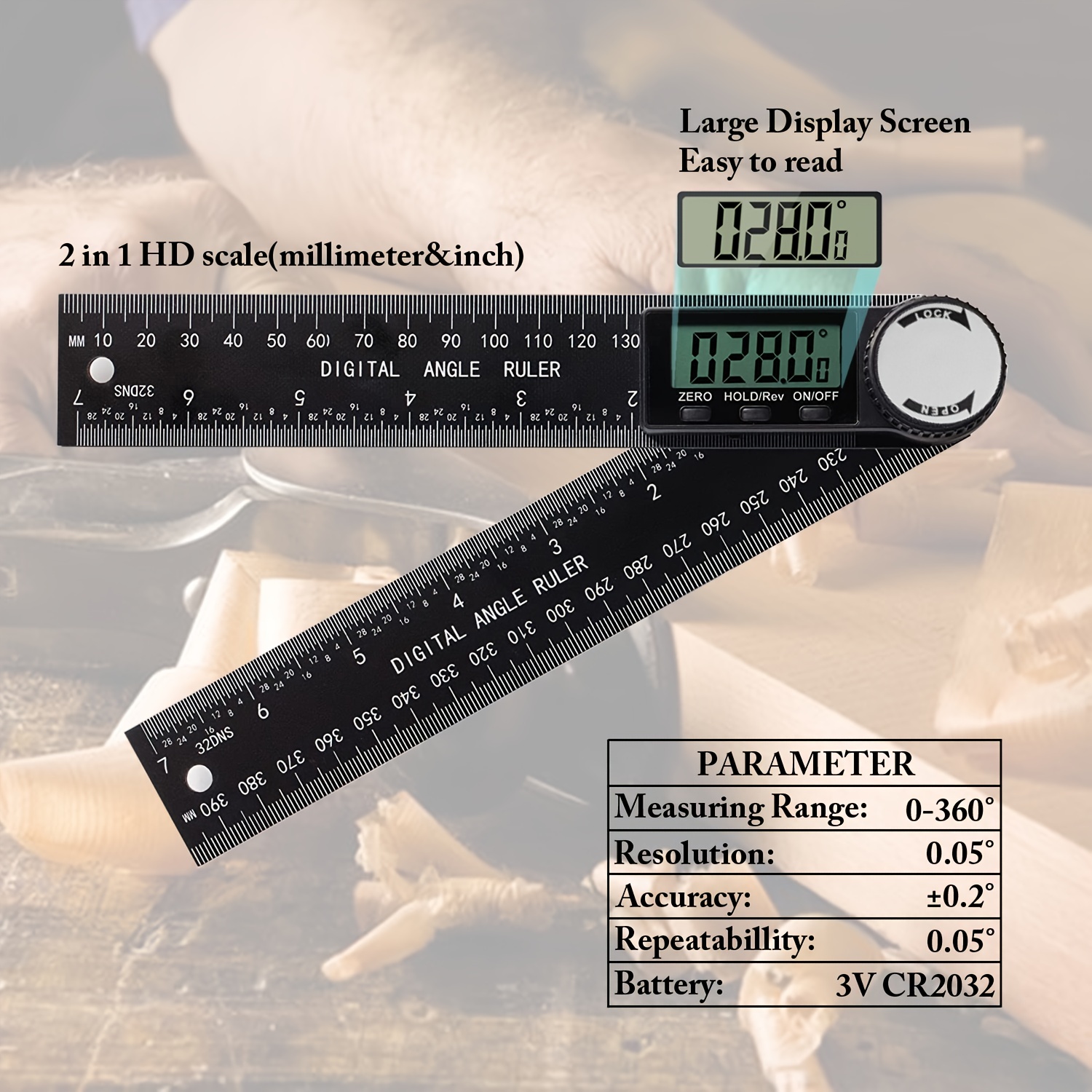 Digital Angle Finder Protractor, 2 In 1 Angle Finder Ruler With 7 Inch/200mm, Angle Measuring Tool For Woodworking/Carpenter/Construction/DIY Measurement