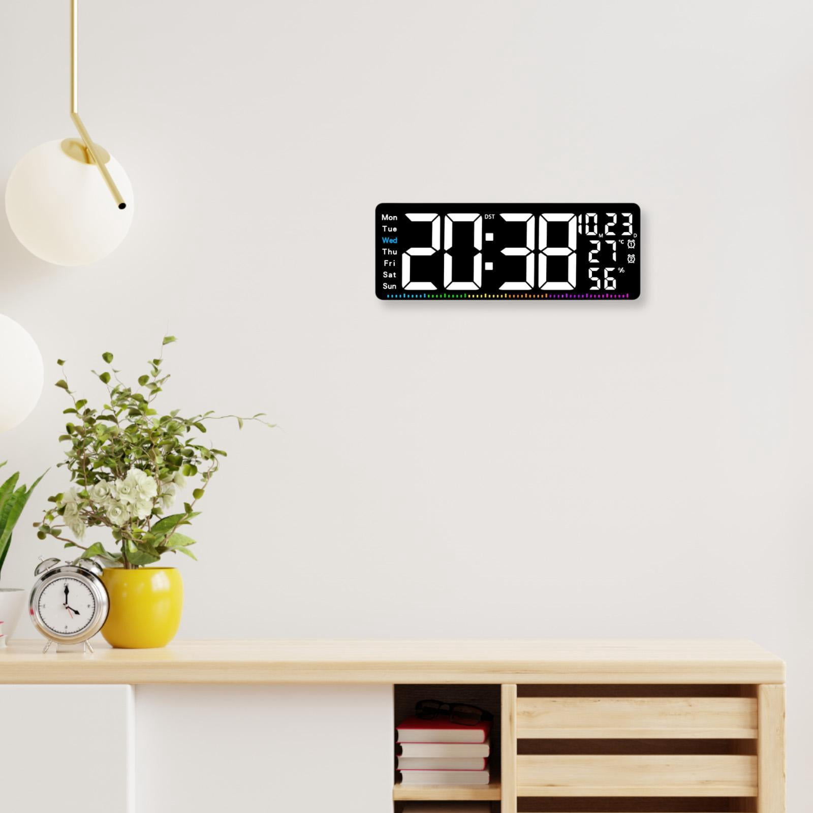 TISHITA Digital Wall Clock with Temperature Display Ideal Gift Sturdy Practical Calendar Clock LED Alarm Clock for Office Bedroom White