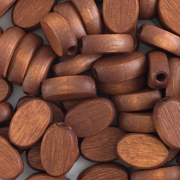 John Bead Euro Wood Beads Dark Brown, Flat Oval, 10 mm x 15 mm, Pkg