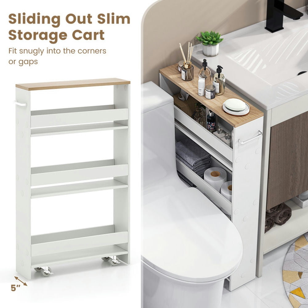 Finihen Rolling Cart, Kitchen Island Cart, Rolling Kitchen Slim Storage Cart Mobile Shelving Organizer with Handle, for Kitchen, Dining Room, White Finihen Rolling Cart, Kitchen Island Cart, Rolling Kitchen Slim Storage Cart Mobile Shelving Organizer with Handle, for Kitchen, Dining Room, White