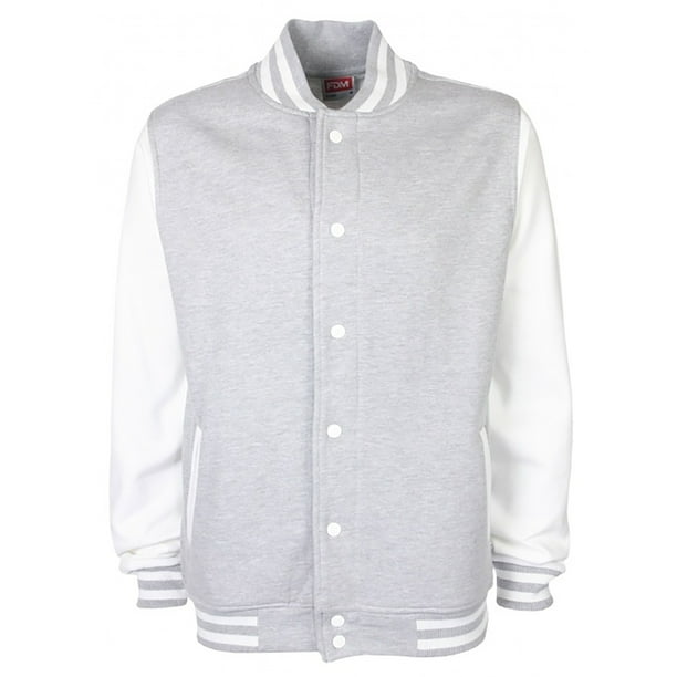 FDM - Chaqueta Béisbol/Universidad USA/ Rugby Unisex Hombre/Mujer (Gris jaspeado/ Blanco)