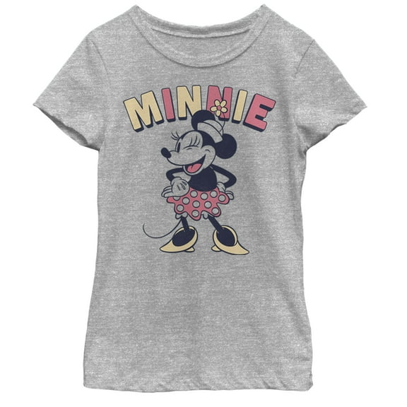 Girl's Mickey & Friends Retro Winking Minnie  Graphic Tee Athletic Heather X Small