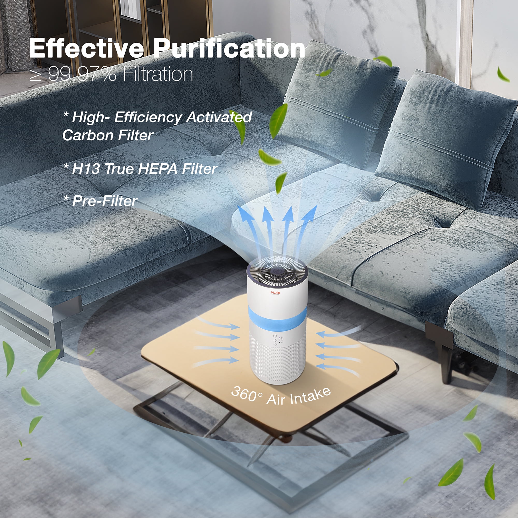 MOBI 4 in 1 Smart Wi-Fi Nursery Air Purifier & Humidifier with Removable Water Tank & Filter, 3 Stage HEPA Filtration System & Aromatherapy, Covers up to 550 ft2, Remove Dust Smoke Pollutants Odor