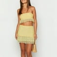 thumbnail image 4 of 2 Piece Summer Outfits for Women Lace Strapless Tube Top and Ruffle Mini Skirt Going Out Sets Yellow L, 4 of 9