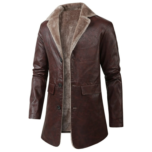Manteau Trench en Cuir PU pour Hommes, Col Rabattu, Manches Longues, Mode et Chaleur