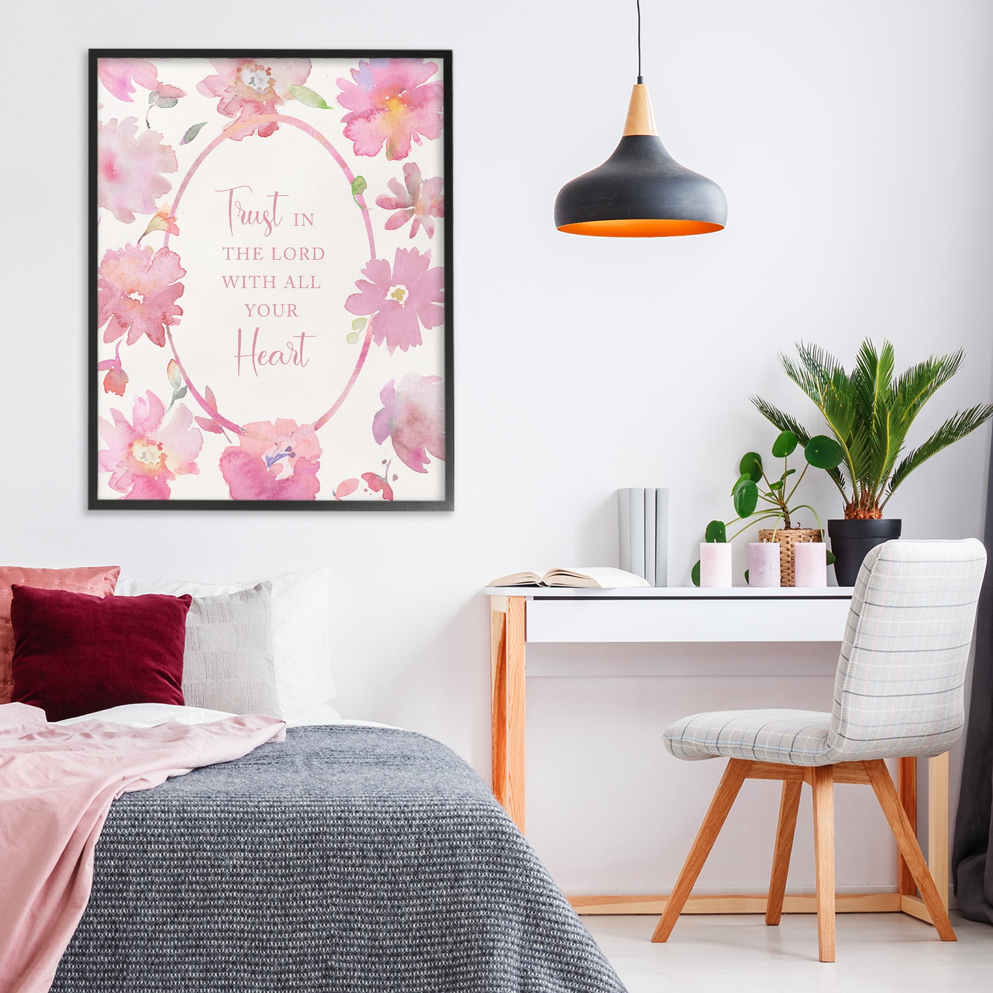 Stupell Industries Trust In The Lord Pink Blooms Black Framed Giclee Art, design by Theresa Heidel
