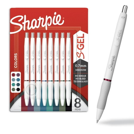Sharpie S-Gel Pens, Fashion Barrel Gel Pens, Pearl White Body, Medium (0.7mm) Point, Bold Ink Colors, 8 Count