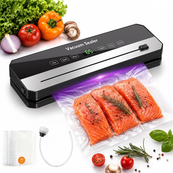 Food Vacuum Sealer Machine, 65KPA Strong Suction Vacuum Sealer for Kitchen Storage, Dry & Moist Food Modes, Detachable Upper & Lower Design, Built-in Cutter, 20 Bags & 1 Hose
