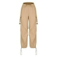 thumbnail image 4 of QATAINLAV Loose Cargo Pants for Women Harem Drawstring Ankle Cuffs Trousers Summer Baggy Elastic Waist Work Pants Solid Casual Sweatpants with Pockets Sales Prime Khaki S, 4 of 9