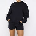 thumbnail image 4 of Women's 2 Piece Lounge Sets Casual Long Sleeve Hooded Pullover Sweatshirt and Shorts Sets Sweatsuit with Pockets, 4 of 7