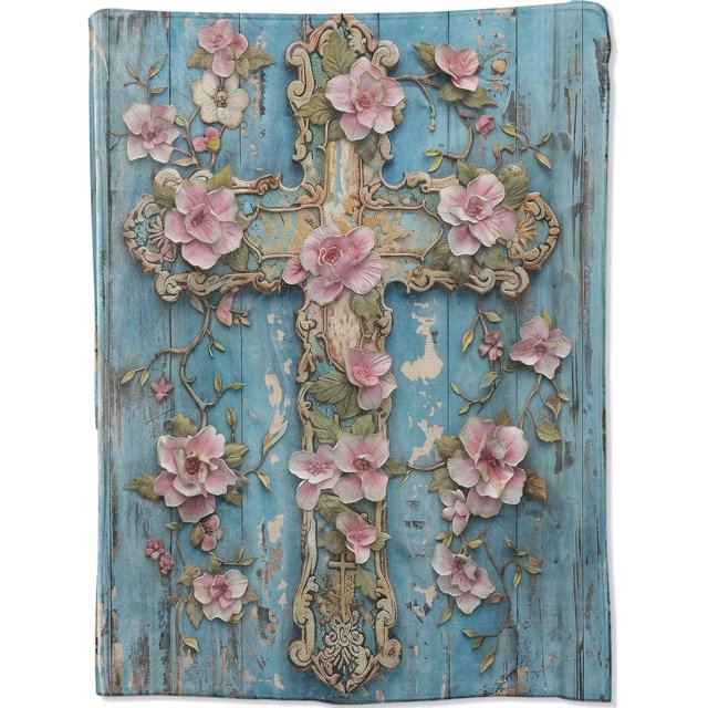 Manta retro con flores rosas cruzadas de 60 x 80 pulgadas, regalo de cumpleaños, manta rústica de flores de granja para decoración del hogar, viajes, campamentos y automóviles, mantas cálidas y