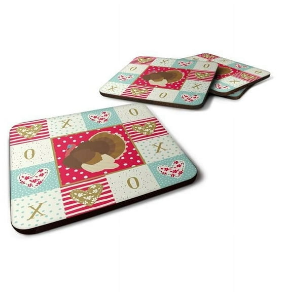 Caroline's Treasures CK5417FC French Turkey Dindon Love Foam Coaster Set of 4, Red, 3 1/2 x 3 1/2, multicolor