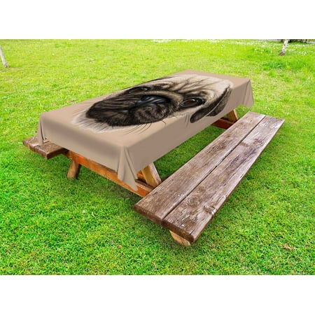 

Pug Outdoor Tablecloth Detailed Portrait Drawing of a Dog Realistic Design of the Pet Animal Digital Art Decorative Washable Fabric Picnic Tablecloth 58 X 120 Inches Tan Pale Brown by Ambesonne
