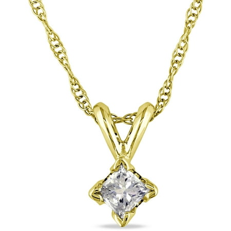 Miabella 1/5 Carat T.W. Princess-Cut White Diamond 14kt Yellow Gold Solitaire Pendant, 17