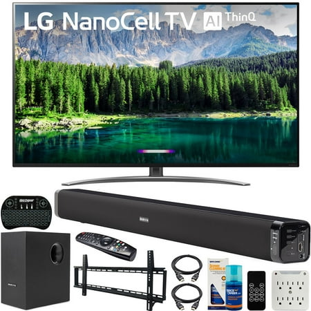 LG 55SM8600PUA 55-inch 4K HDR Smart LED NanoCell TV with AI ThinQ (2019) Bundle with Deco Gear Soundbar with Subwoofer, Wall Mount Kit, Deco Gear Wireless Keyboard and 6-Outlet Surge