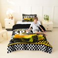 thumbnail image 2 of Castle Fairy Vibrant Racing Sports Car Twin Comforter Sets 3-Piece for Kids, Bold Speedometer Checkered Bedding Set for Bedroom, Yellow Black White,Black Reversible, 2 of 6