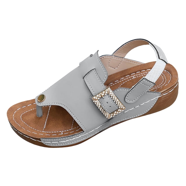 DAFEI Women's Summer Wedge Sandals Crystal Square Open Toe Flip Flops Versatile Casual Shoes