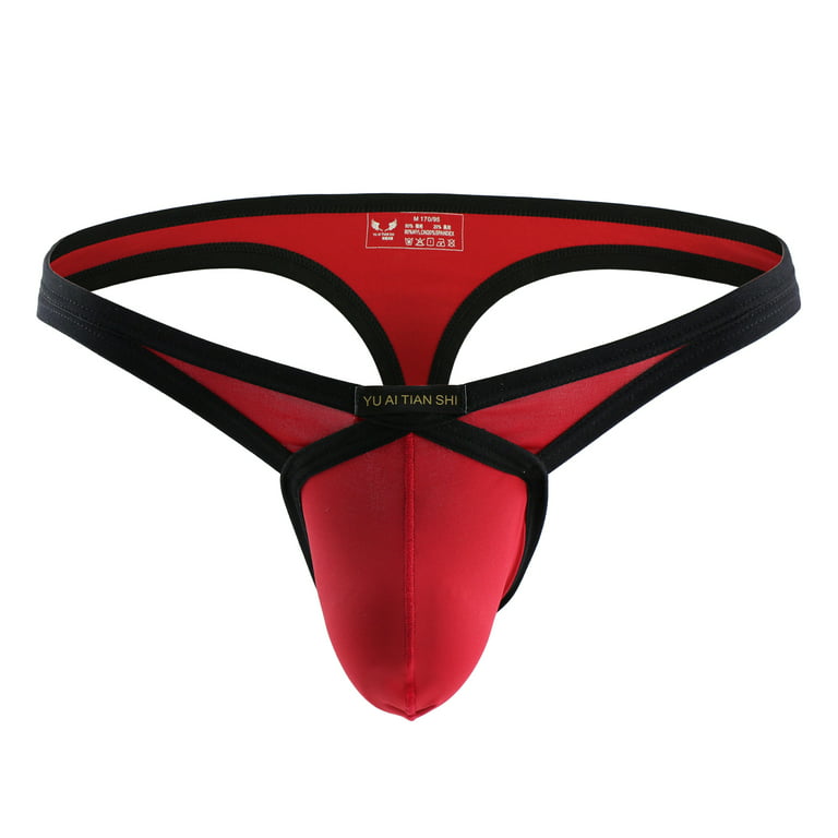 MIZOK Mens Sexy T-Back G-String Thong Stretch Underwear Red L-2Pc
